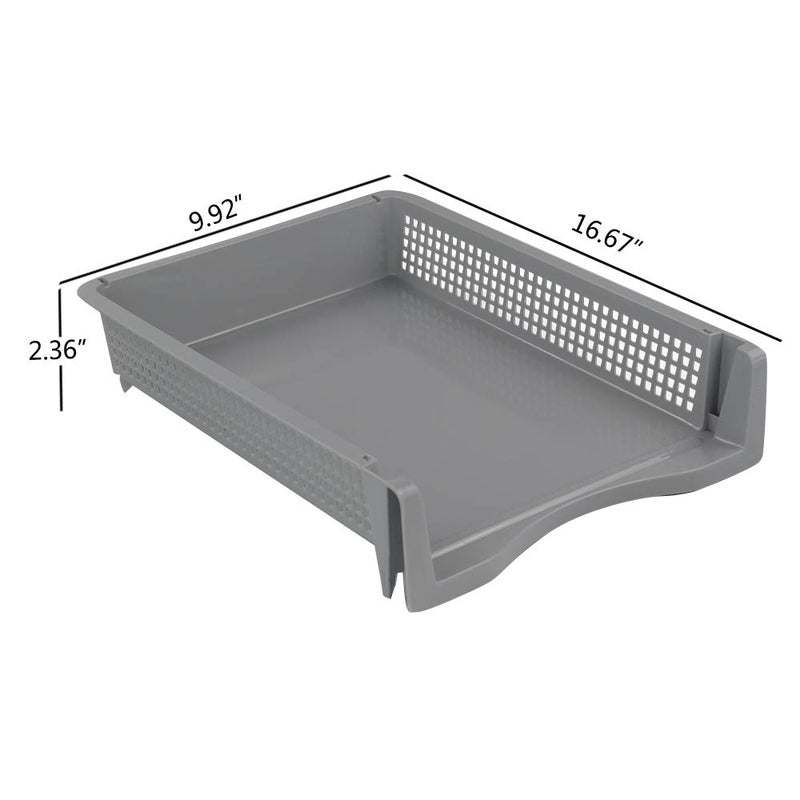 Lesbin 6-Pack Gray Plastic Stackable Paper Letter Tray, Stacking Document Trays - Image 3